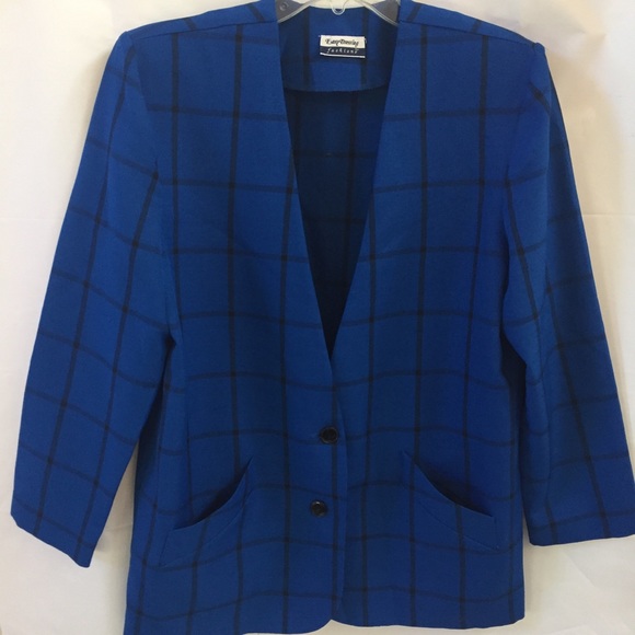 Vintage Black Blue Sz 14 Dress and Jacket Set Suit - Picture 2 of 7